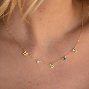 Collar con inicial personalizado y piedra de nacimiento, collar con inicial con piedra de nacimiento personalizado, collar para mamá, collar con letras, regalo para el día de la madre