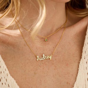 Collar con nombre en capas y piedra de nacimiento Collar con nombre personalizado Collar personalizado