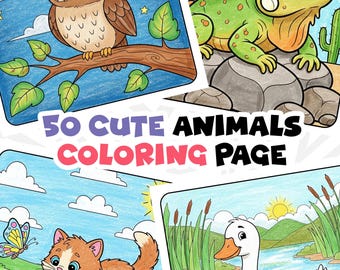 Animal Coloring book for kids printable PDF, animals coloring page safari preschool Activity sheets.