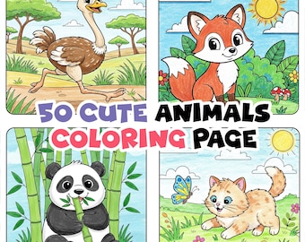 50 kids Animal coloring page printable. cute animal coloringbook preschool activity PDF