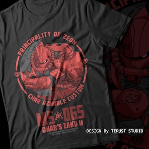 Zaku II Char Aznable T-Shirt, Gundam Anime streetwear unisex Tee