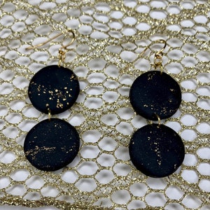Black and Gold Clay Statement Earrings: Minimalist Boho Jewelry