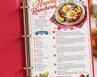 Huevos Rancheros Illustrated Recipe Card | Printable Kitchen Binder Page | Gift for Bakers PDF