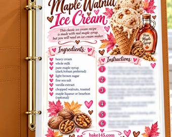 Best Maple Walnut Ice Cream Printable Recipe Card | Illustrated Kitchen Binder Page | Gift for Bakers PDF