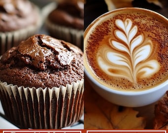 Ricetta per muffin alla zucca e caffè latte speziato alla zucca - Download digitale / Ricetta per dolci autunnali stampabile
