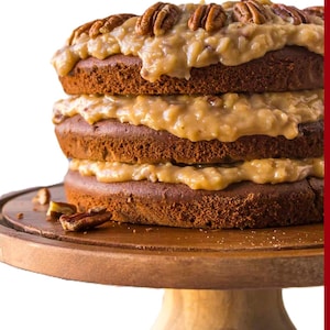Bruine botercake met karamel-pecannootvulling – rijk herfstdessertrecept | Digitale download | Afdrukbare pdf