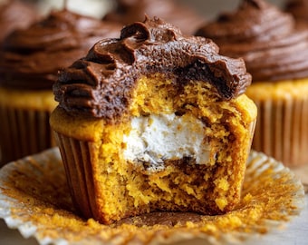 Chocolate Pumpkin Cupcakes Recipe, Cream Cheese Filling - Printable Fall Download