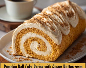 Rotolo di torta alla zucca con glassa al burro e zenzero - Ricetta per dolci autunnali da scaricare digitalmente / stampare