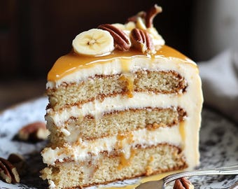 Banana Pecan Caramel Cake Recipe: Printable Dessert Download