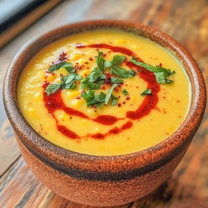 Creamy Corn Soup Recipe: Roasted Red Pepper Swirl (Printable PDF)