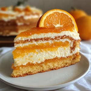 Beste sinaasappel-amandeltaart met cheesecake-centrum Digitaal recept, afdrukbaar pdf-dessertrecept