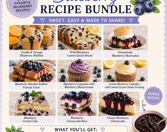 Paquete de recetas de repostería con arándanos: descarga digital / recetas de postres imprimibles