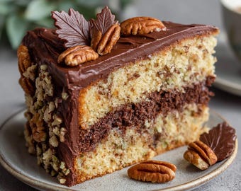 Autumn Chocolate Pecan Cake Recipe - Digital Download | Printable Dessert Recipe