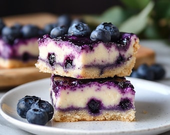 Blueberry Cheesecake Bars Recipe, Shortbread Crust - Digital Download | Printable Dessert Recipe