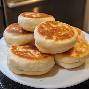 Receta de Muffins Ingleses Caseros de Masa Madre – Tarjeta de Receta Digital / PDF Imprimible / Pan de Desayuno Fácil con Rinconcitos