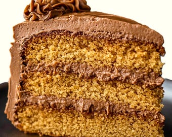 Caramel Cake Recipe with Chocolate Swiss Meringue Buttercream Frosting - Printable Download