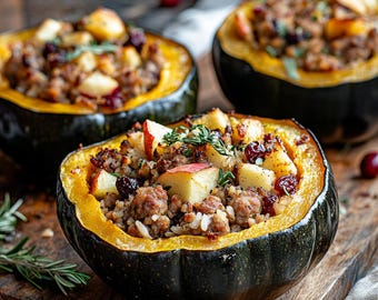 MIGLIORE RICETTA per zucca ghianda ripiena di salsiccia e mela, Scarica