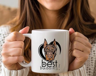 Doberman mug ceramic 15oz hand drawn full color design mens womens gift