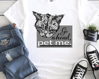 Angry Cat Graphic T-Shirt: Funny Greyscale Kitty Tee