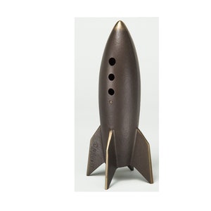 One Rocket Coin Bank With PORTHOLES Item 813, in Sand Cast Bronze for Your Table or Desk image 1