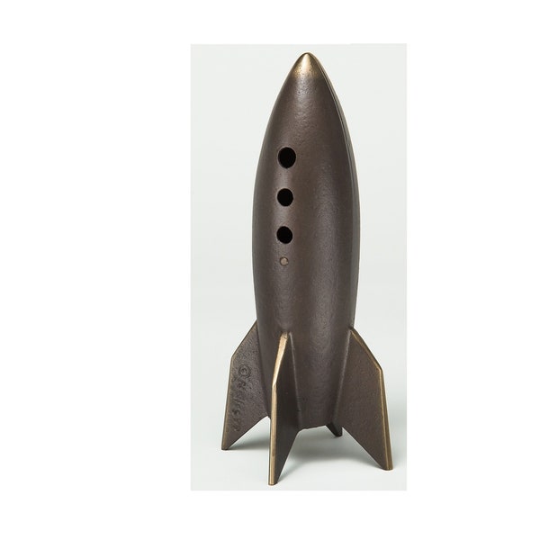 Rocket Coin Bank (With PORTHOLES) - Item #813, in Sand Cast Bronze for Your Table or Desk