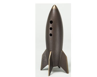 One Rocket Coin Bank (With PORTHOLES) - Item #813, in Sand Cast Bronze for Your Table or Desk