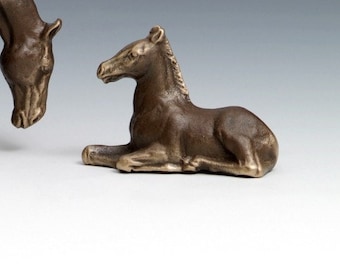 Solid Bronze Reclining Pony figurine - Item 707, pasture animal