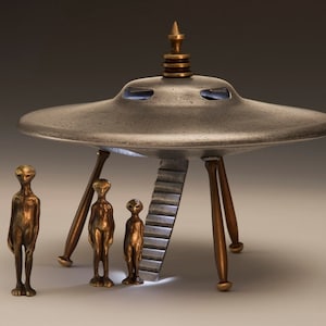 Flying Saucer, Cast Bronze and Aluminum With Alien Figures Item 922 image 1