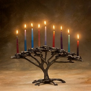 Tree of Life Menorah - Cast Bronze Hanukkah  9 candle Candelabra