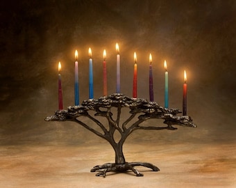 Tree of Life Menorah - Cast Bronze Hanukkah  9 candle Candelabra