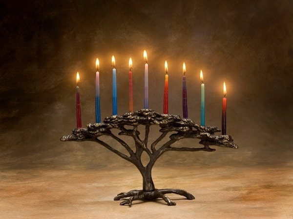 Tree of Life Menorah - Cast Bronze Hanukkah  9 candle Candelabra