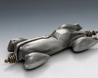Future Car - Item #916, Aluminum and Bronze Retro Future Car on Wheels