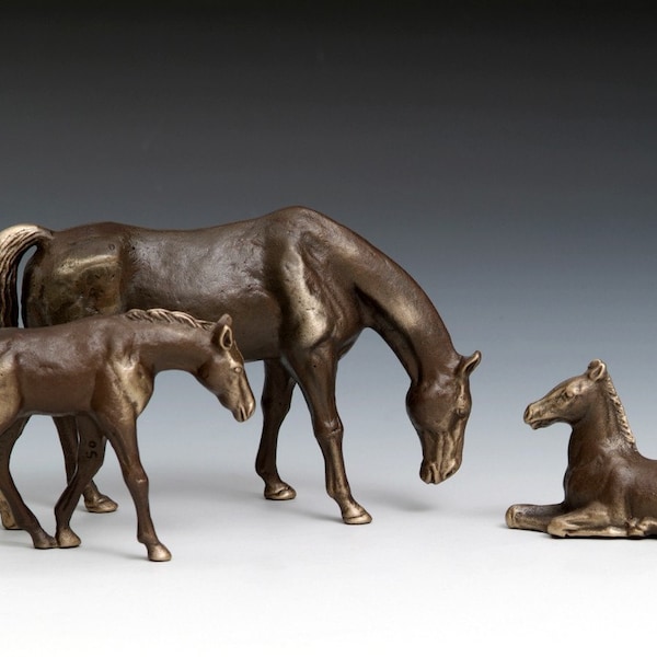 Grazing Mare and Ponies bronze figurines, Set of Three (save by buying all 3)