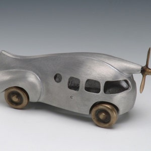 Aero Car Item 908, Aluminum and Bronze Retro Style with Wheels and Propeller image 1