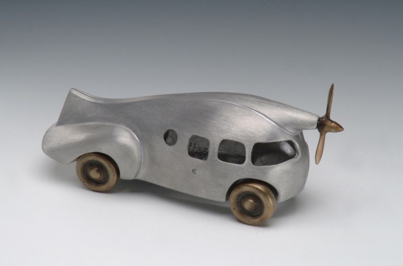 Aero Car Item 908, Aluminum and Bronze Retro Style with Wheels and Propeller image 1