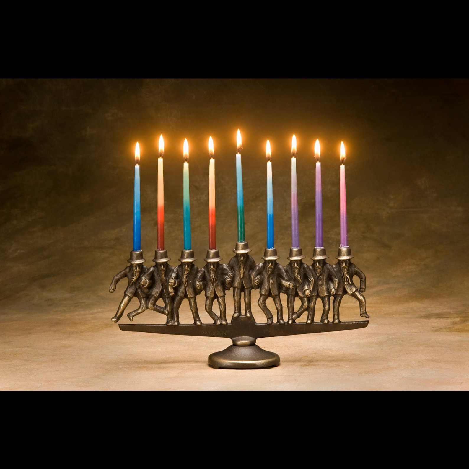Dancing Rabbi Menorah 9 candle in solid bronze Etsy