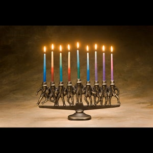 Dancing Rabbi Menorah Item 823, 9 candle, in solid bronze image 2