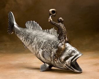 Bass Cowboy Coin Bank - Item 917, Sand cast Aluminum and Bronze