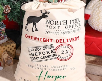 Custom Large Santa Sack Bags,Personalized Name Gift Christmas Sack,First Christmas Gift,Kids Present Gift Bag,Santa Delivery Sack