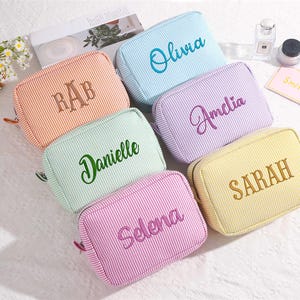 Personalized Embroidered Name Seersucker Makeup Bag,Beauty Makeup Bag,Bridesmaid Makeup Bag,Monogramed Makeup Bag,Christmas Gifts