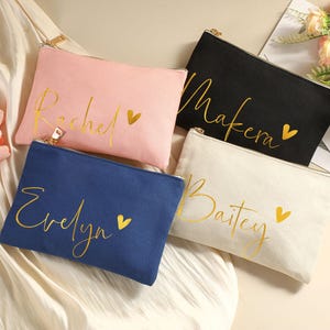 Bolsa de cosméticos con nombre personalizado, bolsa de maquillaje personalizada, regalo para ella, regalos para damas de honor, regalos para despedidas de soltera, regalos de Navidad.