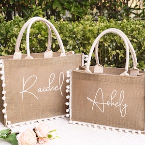Personalized Tote Bag For Bridesmaid,Custom Burlap Bags with Fringed,Bachelorette Party Bag for Her,Bridesmaid Proposal Gift,Christmas Gift