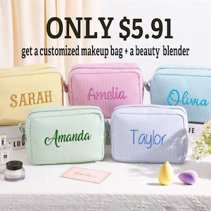Personalized Embroidered Name Makeup Bag,Bridesmaid Makeup Bag,Monogrammed Toiletry Bag,Beauty Bridesmaid Makeup Bag,Bridesmaid Gifts