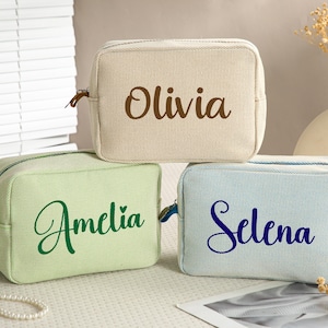 Personalized Bridesmaid Makeup Bag,Canvas Makeup Bag,Bridesmaid Makeup Bag,Custom Name Cosmetic Bag,Monogrammed Toiletry Bag,Christmas Gift