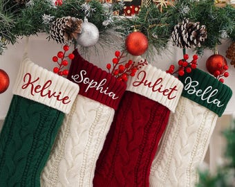 Personalized Christmas Stocking,2026 Embroidered Christmas Stocking,Knitted Family Stockings,Holiday Decor Gift,Monogram Stocking with Name