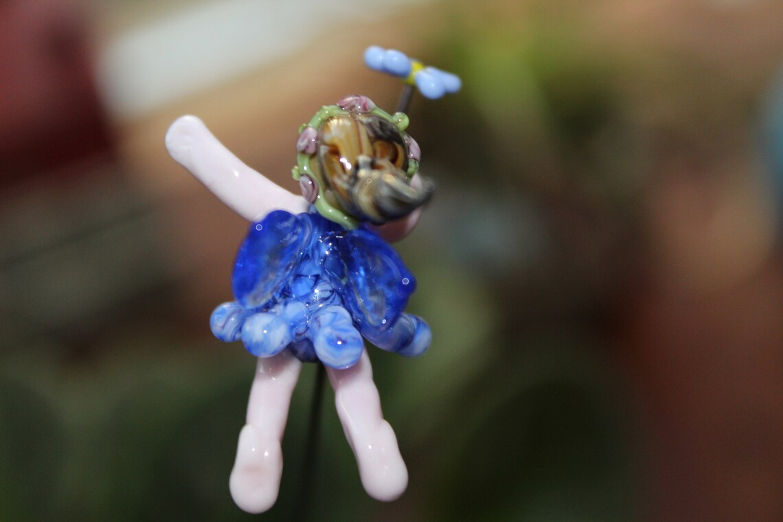 Blue Fairy Glass Fairy Holding a Flower Fairy Garden Supply Etsy