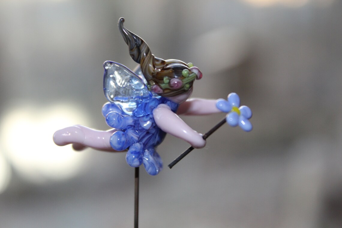 Blue Fairy Glass Fairy Holding a Flower Fairy Garden Supply Etsy