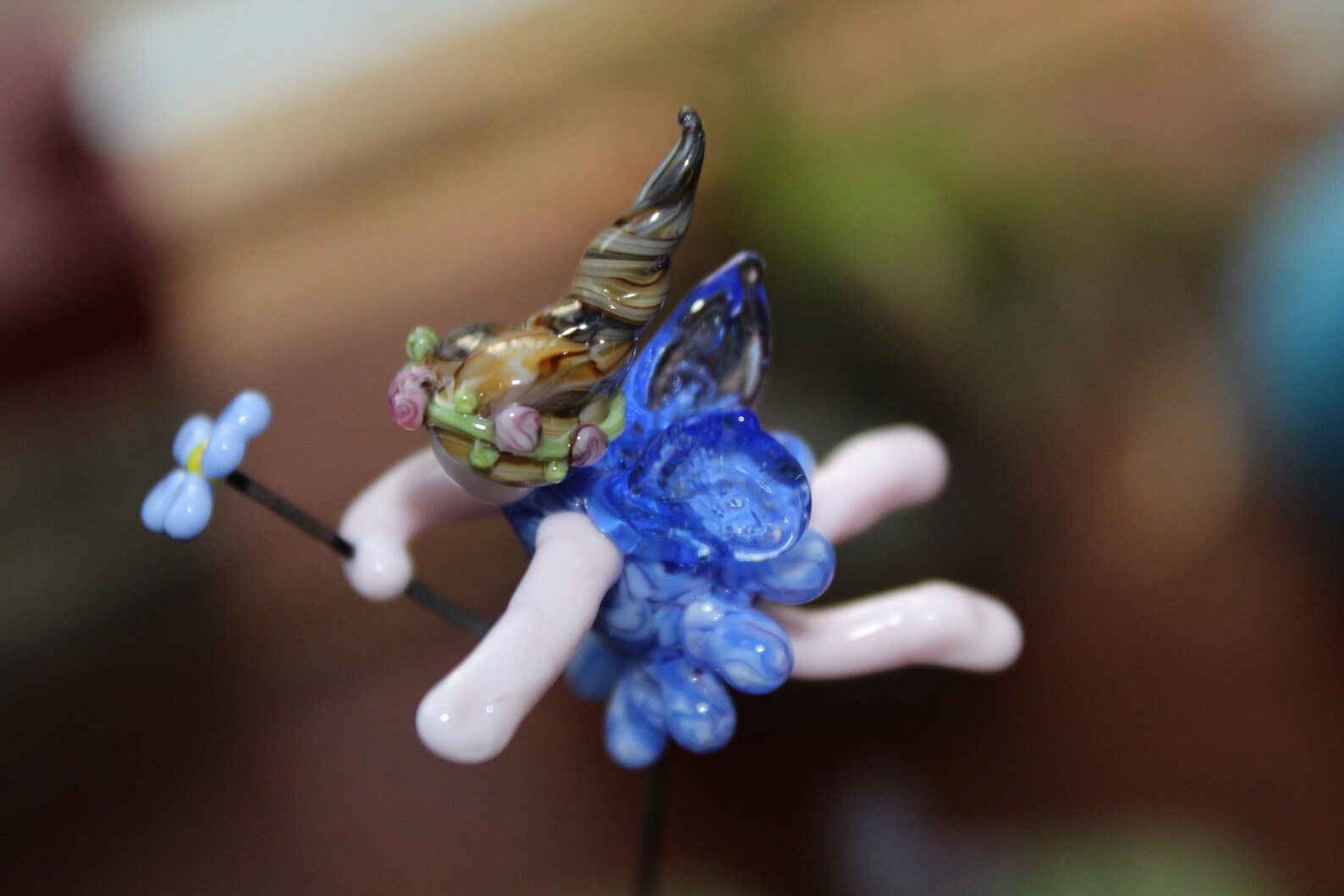Blue Fairy Glass Fairy Holding a Flower Fairy Garden Supply Etsy
