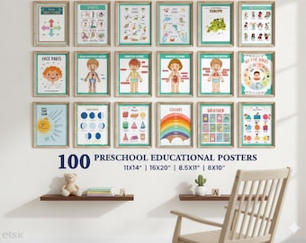 100 Neutral Montessori Educational Posters for Toddlers (Digital Download)