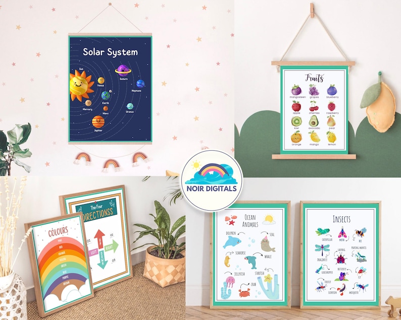 Educational Posters 100 Homeschool Prints Montessori Classroom Decor Toddler Playroom Neutral Kids Nursery Boho Playroom Wall Art Print